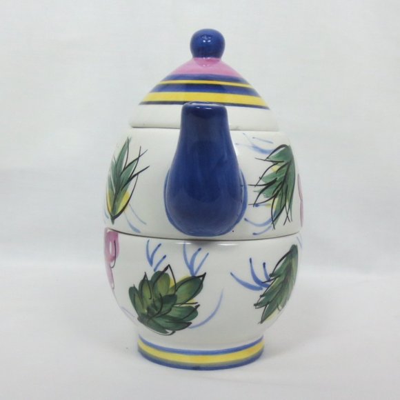 New Bella Casa Teapot Lid Cup Set by Ganz Tea 4 One White Colorful Fruit Design - Picture 4 of 10